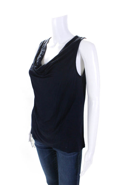 Trina Turk Women's Cowl Neck Sleeveless Tank Top Blouse Navy Blue Size S