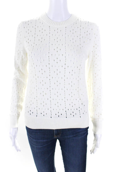 Point Sur Womens Cotton Knitted Long Sleeve Pullover Sweater White Size S