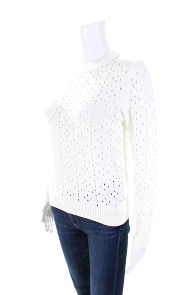 Point Sur Womens Cotton Knitted Long Sleeve Pullover Sweater White Size S