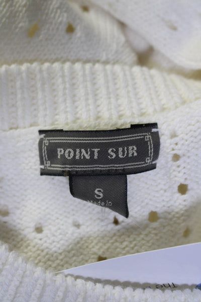 Point Sur Womens Cotton Knitted Long Sleeve Pullover Sweater White Size S