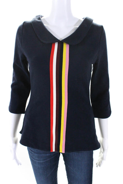 Boden Womens Cotton Striped Print Collared Long Sleeve Pullover Top Navy Size 4