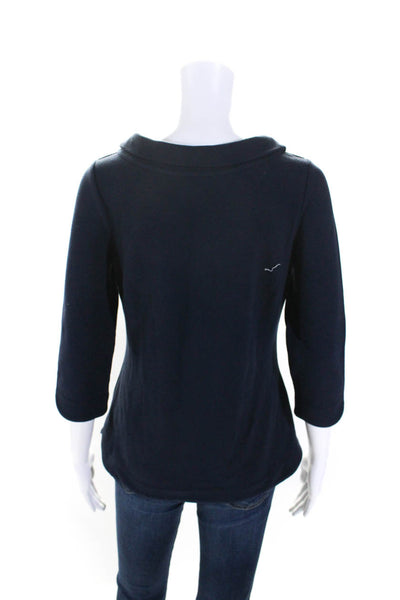 Boden Womens Cotton Striped Print Collared Long Sleeve Pullover Top Navy Size 4