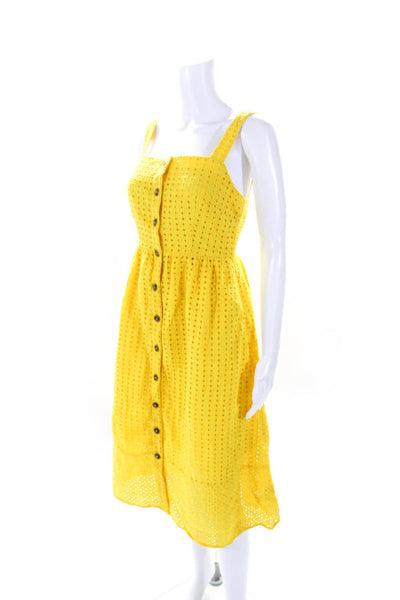 J Crew Womens Cotton Battenberg Lace Geometric Buttoned Maxi Dress Yellow Size 4