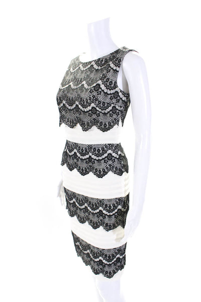 Jax Womens Floral Lace Layered Sleeveless Zipped Sheath Dress White Size 2