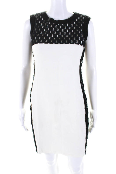 Taylor Womens Geometric Textured Round Neck Sleeveless Midi Dress White Size 2