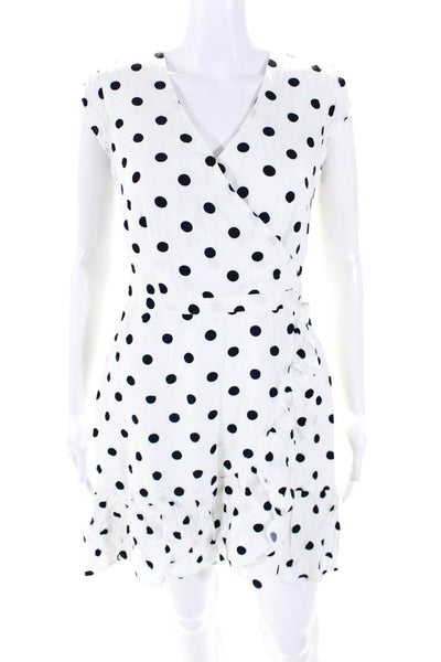 J Crew Womens Polka Dot V-Neck Zippered Sleeveless Short Dress White Size 4