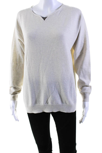 Brunello Cucinelli Womens Cashmere Knit Beaded Long Sleeve Sweater Beige Size M