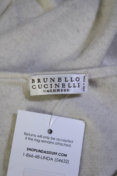 Brunello Cucinelli Womens Cashmere Knit Beaded Long Sleeve Sweater Beige Size M