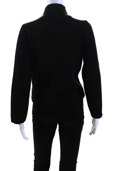 Rivamonti Womens Wool Knit Mock Neck Zip Up Sweater Cardigan Black Size M