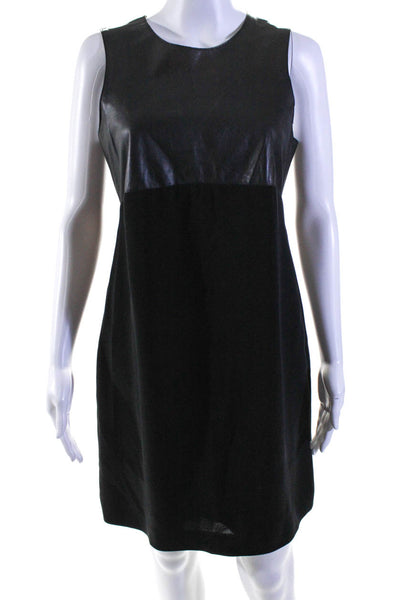 Vince Womens Silk Crepe Leather Sleeveless Zip Up Shift Dress Black Size 6