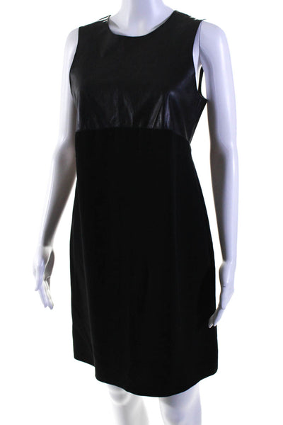 Vince Womens Silk Crepe Leather Sleeveless Zip Up Shift Dress Black Size 6