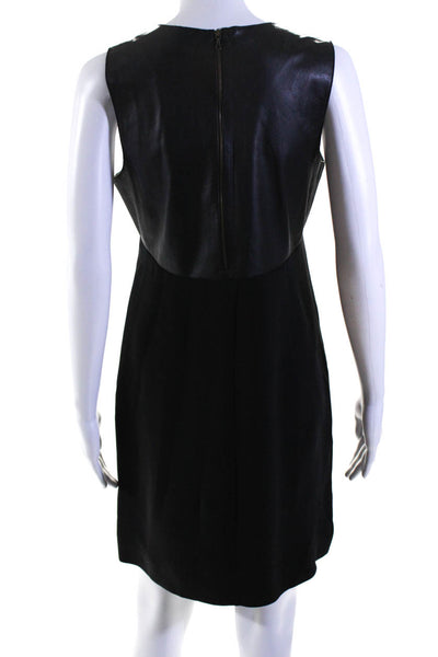 Vince Womens Silk Crepe Leather Sleeveless Zip Up Shift Dress Black Size 6