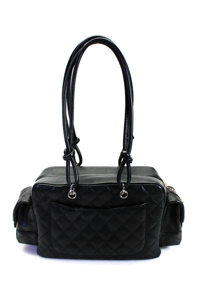 Chanel Womens Quilted Leather Multi-Pocket Cambon Shoulder Bag Black Handbag