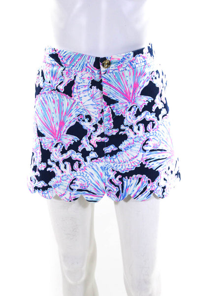 Lilly Pulitzer Womens Navy Pink Cotton Printed Scalloped Mini Skirt Size 4