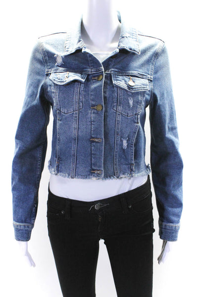 Just Black Denim Womens Blue Medium Wash Distress Long Sleeve Denim Jacket SizeS