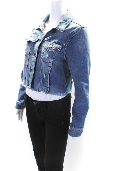 Just Black Denim Womens Blue Medium Wash Distress Long Sleeve Denim Jacket SizeS