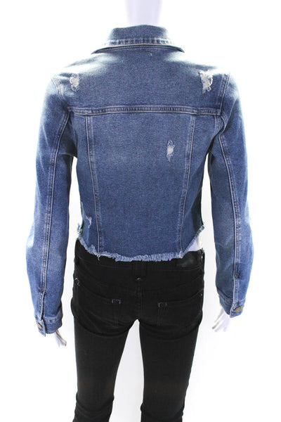 Just Black Denim Womens Blue Medium Wash Distress Long Sleeve Denim Jacket SizeS