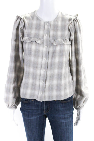 Reformation Jeans Womens Plaid Long Sleeve Button Up Blouse Top Gray Size XS