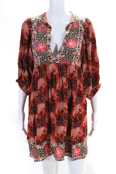 Ba&Sh Womens Floral Print V-Neck Short Sleeve Mini Dress Orange Size 0