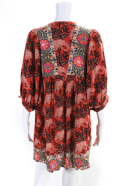 Ba&Sh Womens Floral Print V-Neck Short Sleeve Mini Dress Orange Size 0