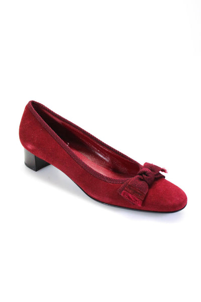 Salvatore Ferragamo Boutique Womens Red Suede Bow Front Pumps Shoes Size 8AA