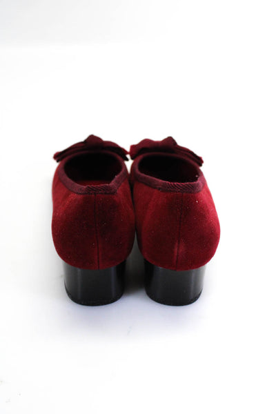 Salvatore Ferragamo Boutique Womens Red Suede Bow Front Pumps Shoes Size 8AA