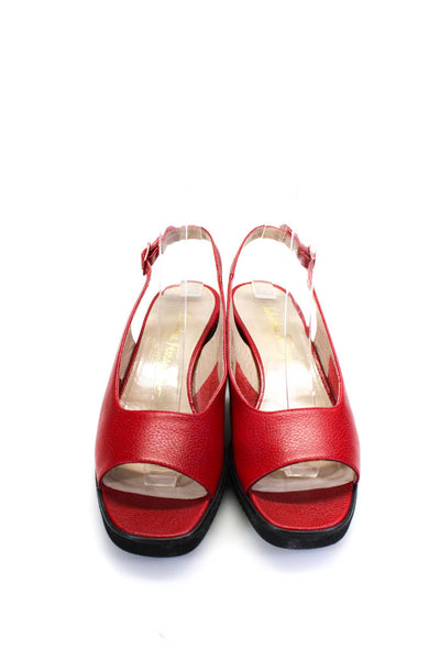 Salvatore Ferragamo Boutique Womens Red Leather Slingback Shoes Size 7.5 4A