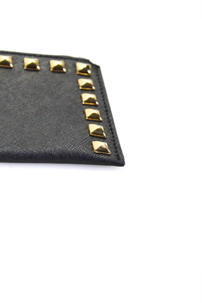 Michael Kors Womens Black Gold Tone Stud Zip Wristlet Wallet