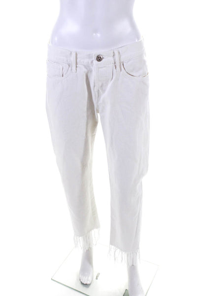 3x1 NYC Womens High Rise Straight Cropped Fringe Jeans White Denim Size 27