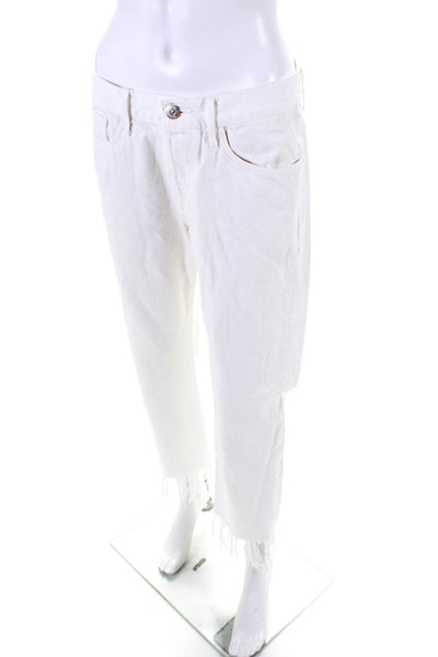 3x1 NYC Womens High Rise Straight Cropped Fringe Jeans White Denim Size 27