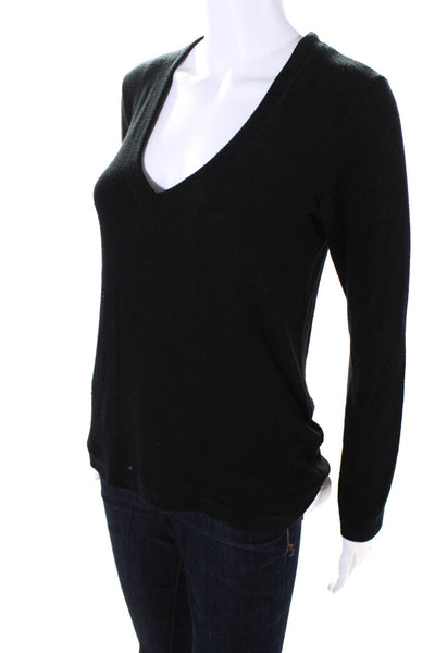 Feel the Piece Terre Jacobs Womens Long Sleeve V Neck Shirt Black Size XS/S