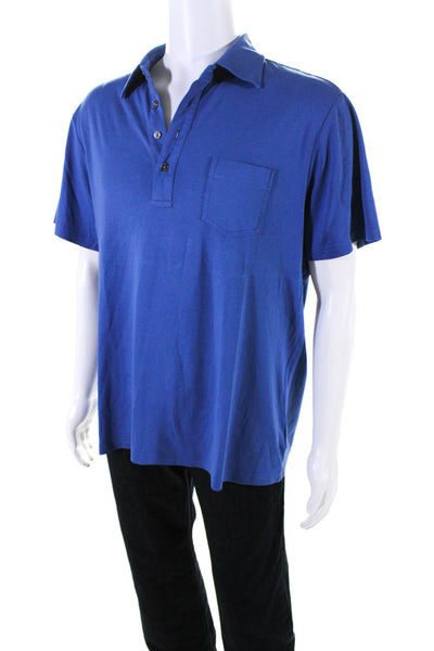 Michael Kors Mens Short Sleeve Collared Pocket Polo Shirt Blue Cotton Size 2XL