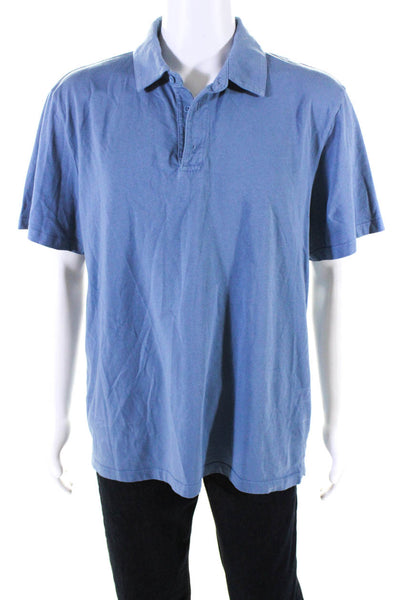 Vince Mens Short Sleeve Collared Boxy Polo Shirt Blue Cotton Size Extra Large