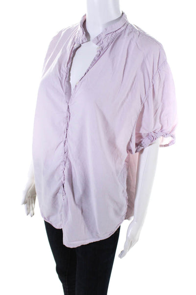 Xirena Womens Button Front Short Sleeve Collared Shirt Pink Cotton Size Large