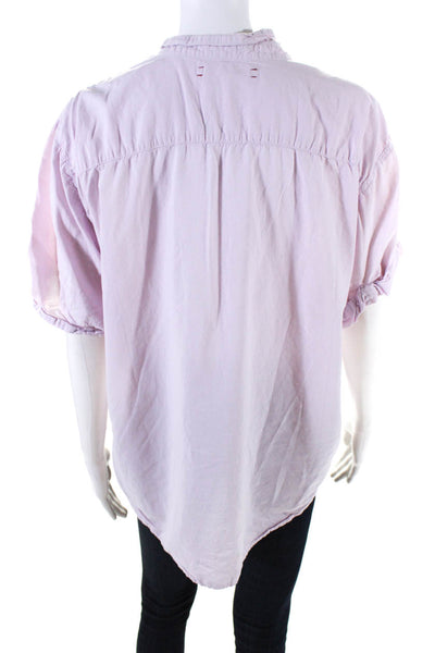 Xirena Womens Button Front Short Sleeve Collared Shirt Pink Cotton Size Large