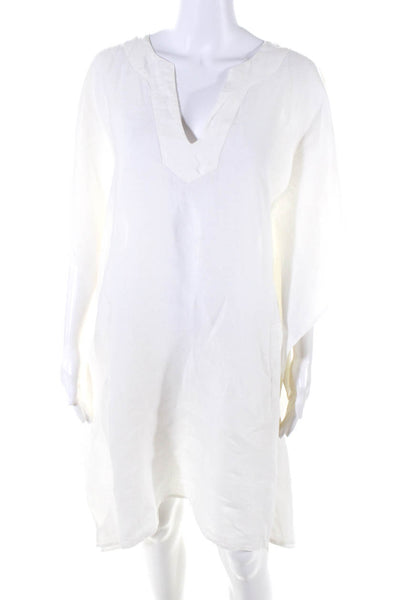 Hartford Womens Short Sleeve V Neck Mini Shirt Dress White Linen Size 1