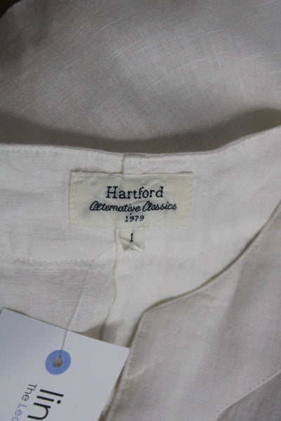 Hartford Womens Short Sleeve V Neck Mini Shirt Dress White Linen Size 1