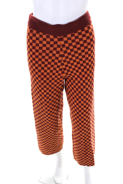 Daydreamer LA Womens High Rise Straight Leg Check Knit Pants Orange Red Large