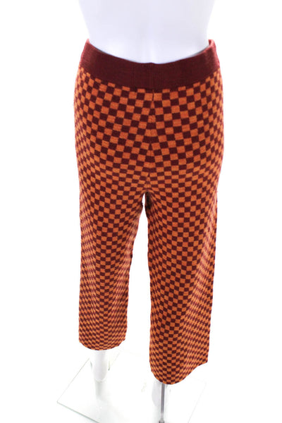 Daydreamer LA Womens High Rise Straight Leg Check Knit Pants Orange Red Large