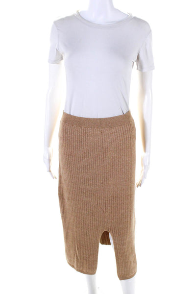 Free People Womens Elastic Waistband Ribbed Knit Pencil Skirt Brown Size Large