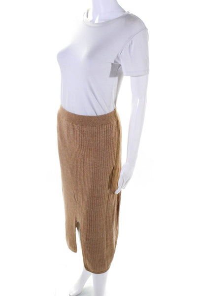 Free People Womens Elastic Waistband Ribbed Knit Pencil Skirt Brown Size Large