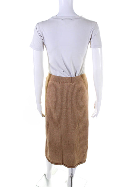 Free People Womens Elastic Waistband Ribbed Knit Pencil Skirt Brown Size Large