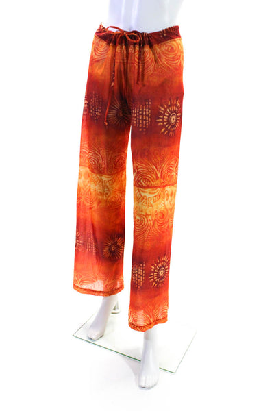 Sauvage Womens Drawstring Mid Rise Abstract Mesh Flare Pants Orange Size Large