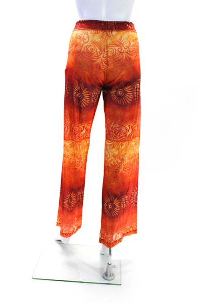 Sauvage Womens Drawstring Mid Rise Abstract Mesh Flare Pants Orange Size Large