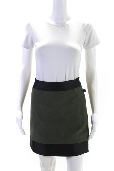 Harvey Faircloth Womens Side Zip Knee Length A Line Skirt Green Black Size 0