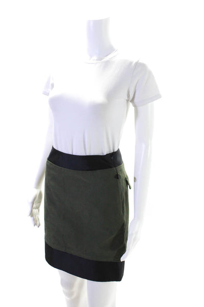 Harvey Faircloth Womens Side Zip Knee Length A Line Skirt Green Black Size 0