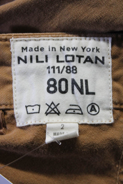 Nili Lotan Womens Zipper Fly High Rise Straight Cropped Pants Brown Size 2