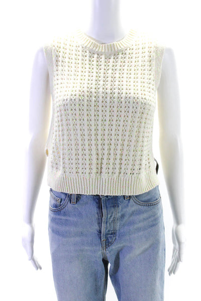 Cotton By Autumn Cashmere Womens Open Knit Speckled Top White Size Small