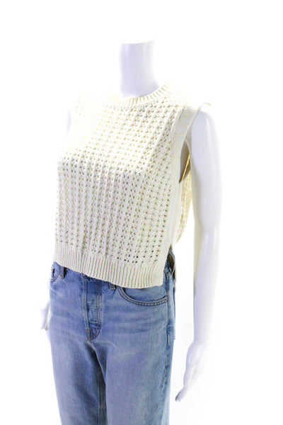 Cotton By Autumn Cashmere Womens Open Knit Speckled Top White Size Small