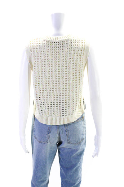 Cotton By Autumn Cashmere Womens Open Knit Speckled Top White Size Small